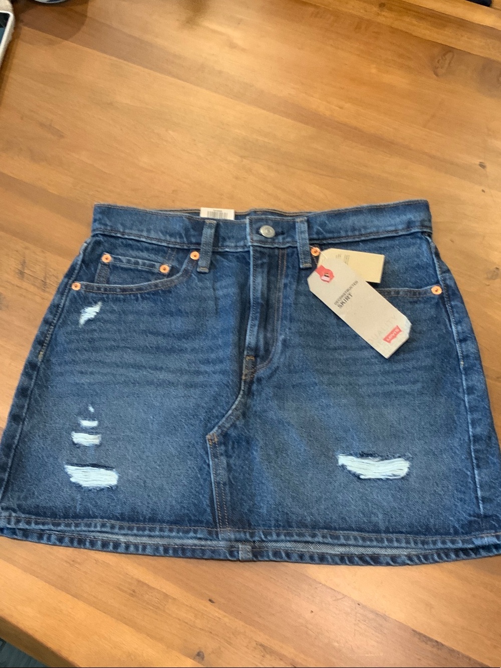 Levi's Dark Blue Distressed Denim Mini Skirt